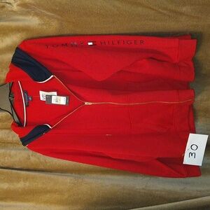 Tommy Hilfiger Red and Black Zip-Up Hoodie, Size 2X